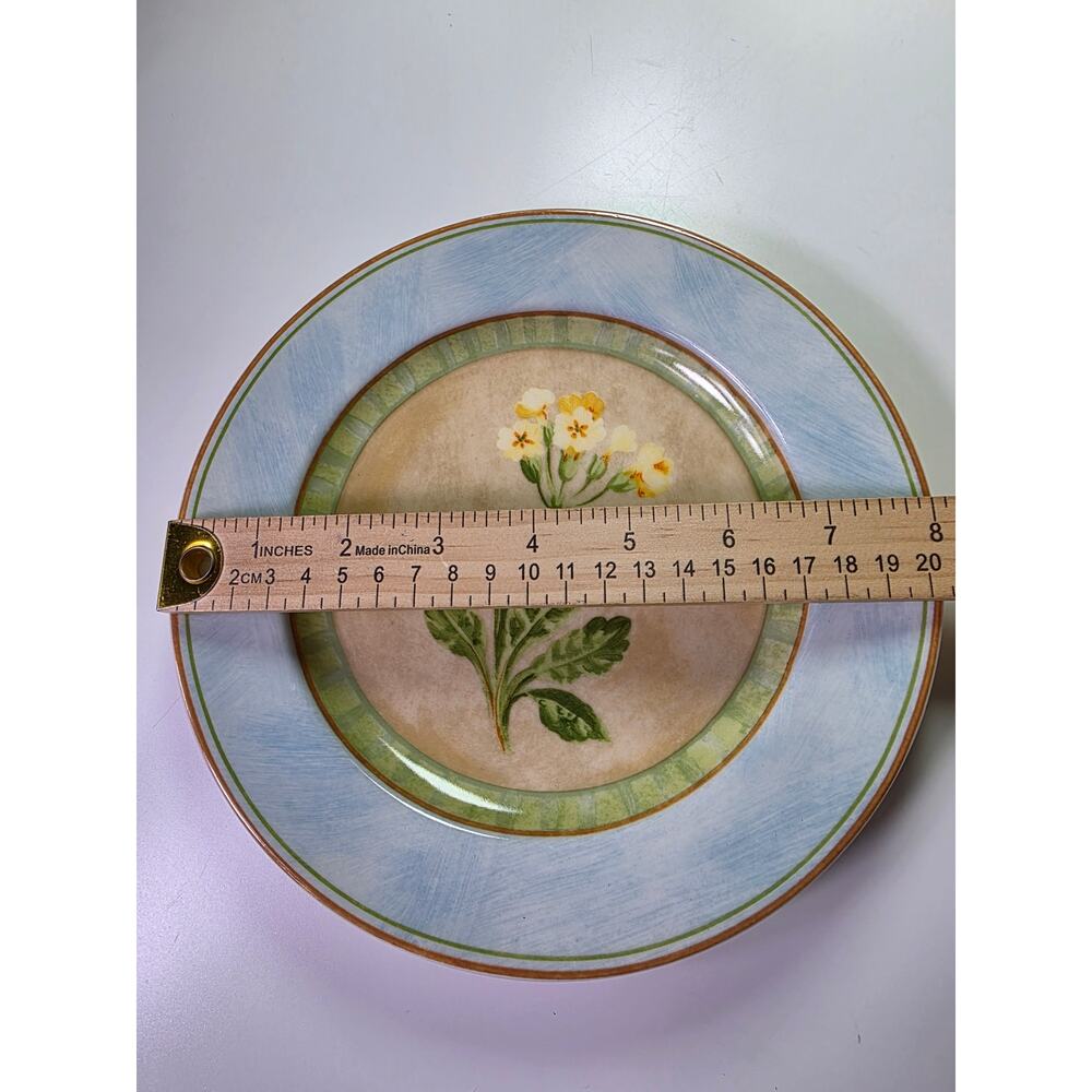 222 FIFTH Clover Collection Blue Rim Wildflower 8" Salad Plates Set of 4 - Picture 5 of 8